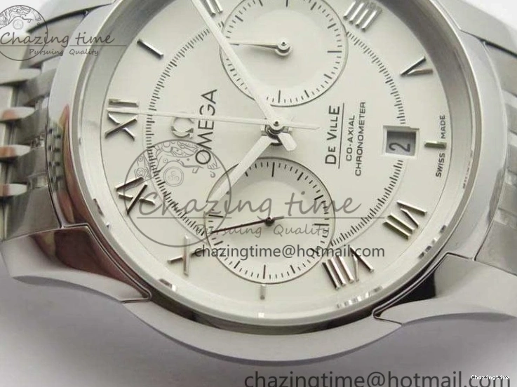 0403 HighQuality De Ville Chronograph SS OMF 1:1 Best Edition White Dial On SS Bracelet A 8151